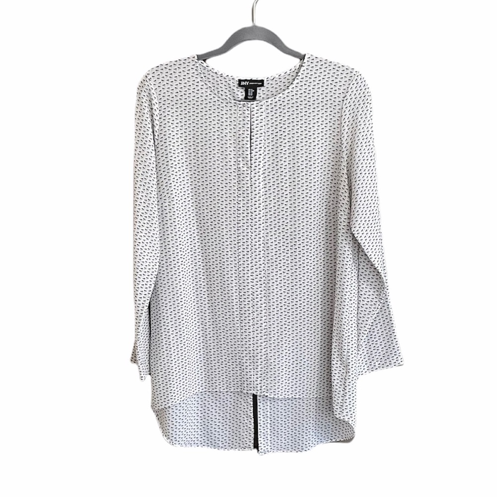 JNY White & Black Patterned Long Sleeve Blouse M